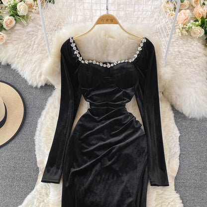Elegant Velvet Long Sleeve Dress Fashion Dress RF0115