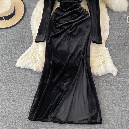 Elegant Velvet Long Sleeve Dress Fashion Dress RF0115