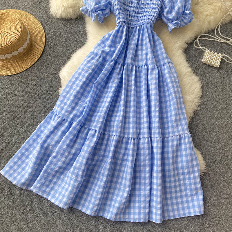 Sweet Plaid Short Sleeve Dress A Line Fashion Dress RF0113