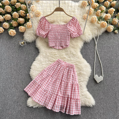 Cute Plaid Two Piece Dress A Line Fashion Dress RF0112