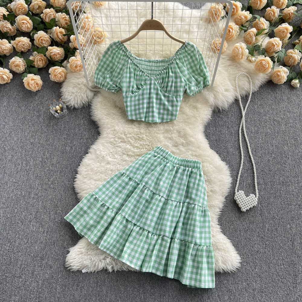 Cute Plaid Two Piece Dress A Line Fashion Dress RF0112