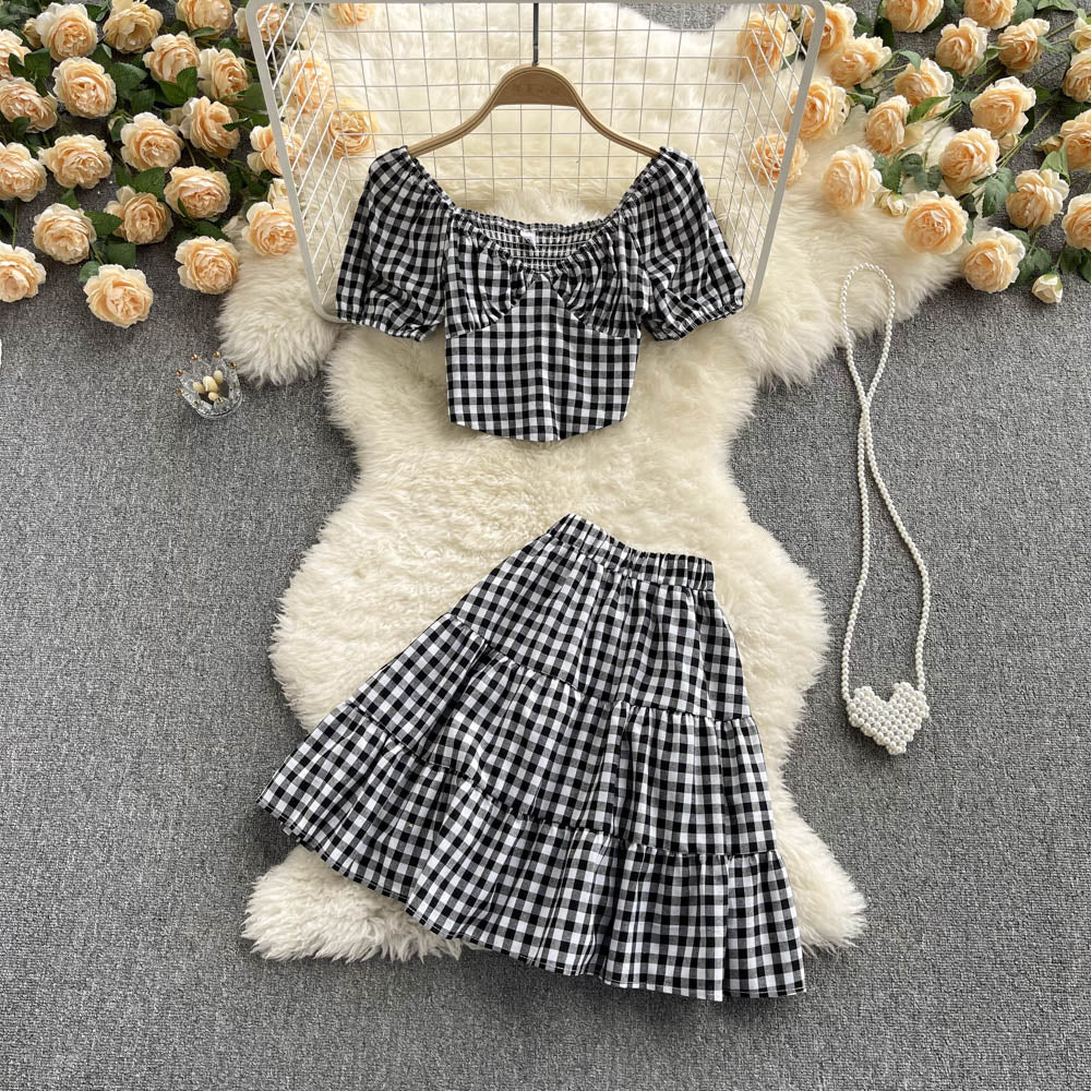 Cute Plaid Two Piece Dress A Line Fashion Dress RF0112
