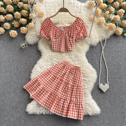Cute Plaid Two Piece Dress A Line Fashion Dress RF0112