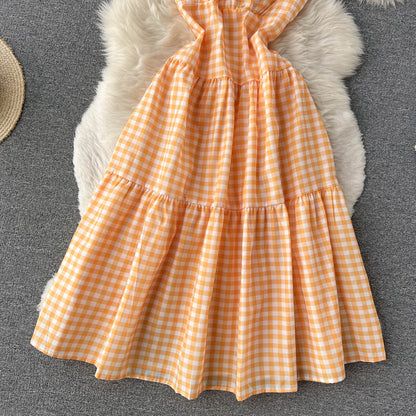 Sweet Plaid One-shoulder Dress A Line Fashion Dresses RF0111