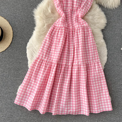 Sweet Plaid One-shoulder Dress A Line Fashion Dresses RF0111