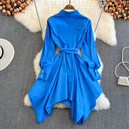 Fashion Irregular Long Sleeve Shirt Dress RF0109