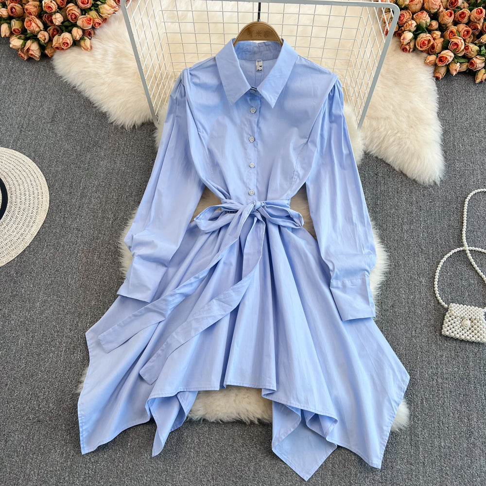 Fashion Irregular Long Sleeve Shirt Dress RF0109