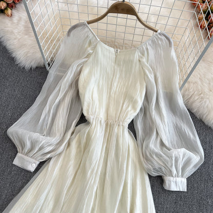 Champagne V Neck Long Sleeve Dress A Line Fashion Dress RF0108