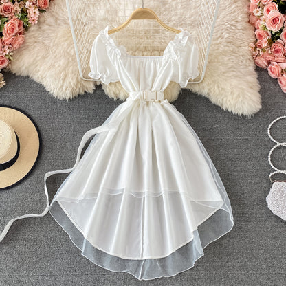 A Line High Low Dress White Fashion Dress Black A Line Dress RF0106