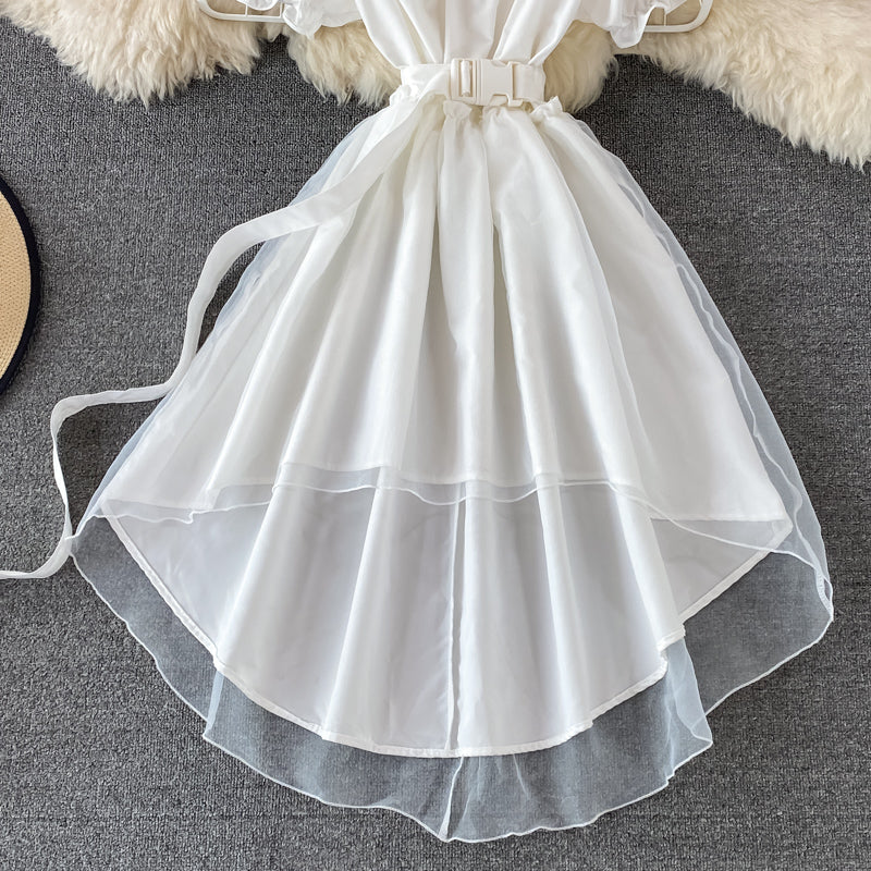 A Line High Low Dress White Fashion Dress Black A Line Dress RF0106