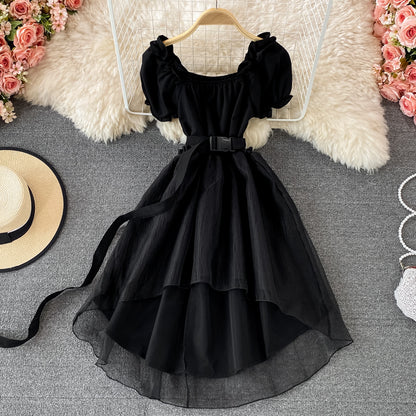 A Line High Low Dress White Fashion Dress Black A Line Dress RF0106