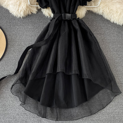 A Line High Low Dress White Fashion Dress Black A Line Dress RF0106