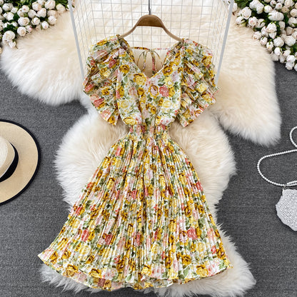 Cute V Neck Floral Dress A Line Short Dress RF0105