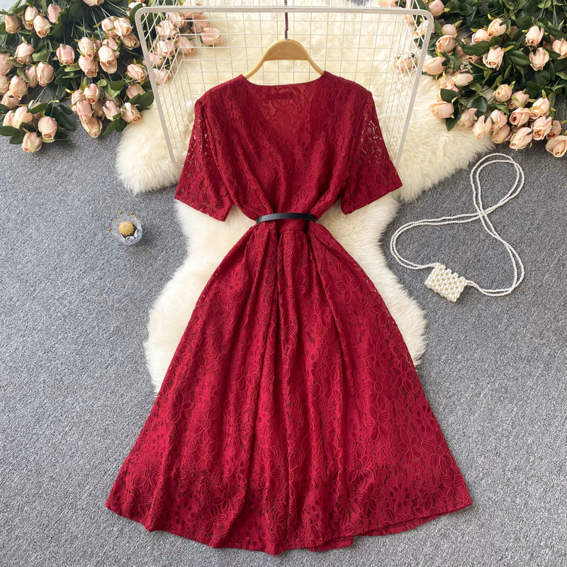 Cute V Neck Lace Short Dress A Line Fashion Dress RF0102