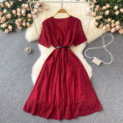 Cute V Neck Lace Short Dress A Line Fashion Dress RF0102