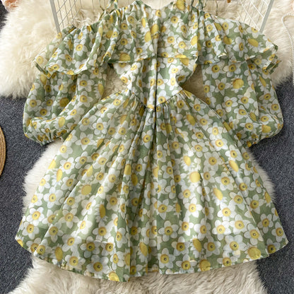 Grünes A-Linien-Kurzkleid, modisches Kleid, RF0100