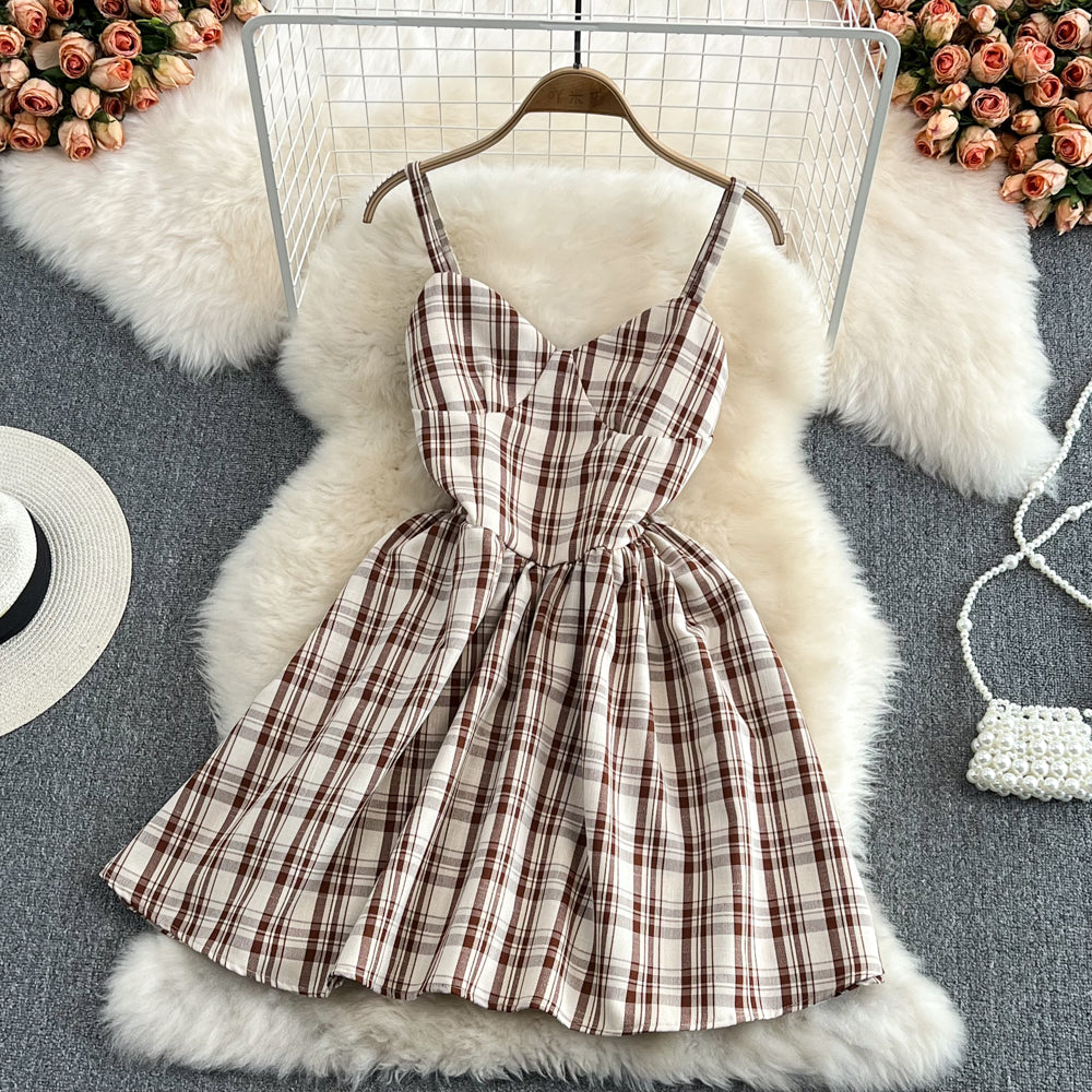 Robe trapèze à carreaux pour fille, jolie robe tendance, RF0096