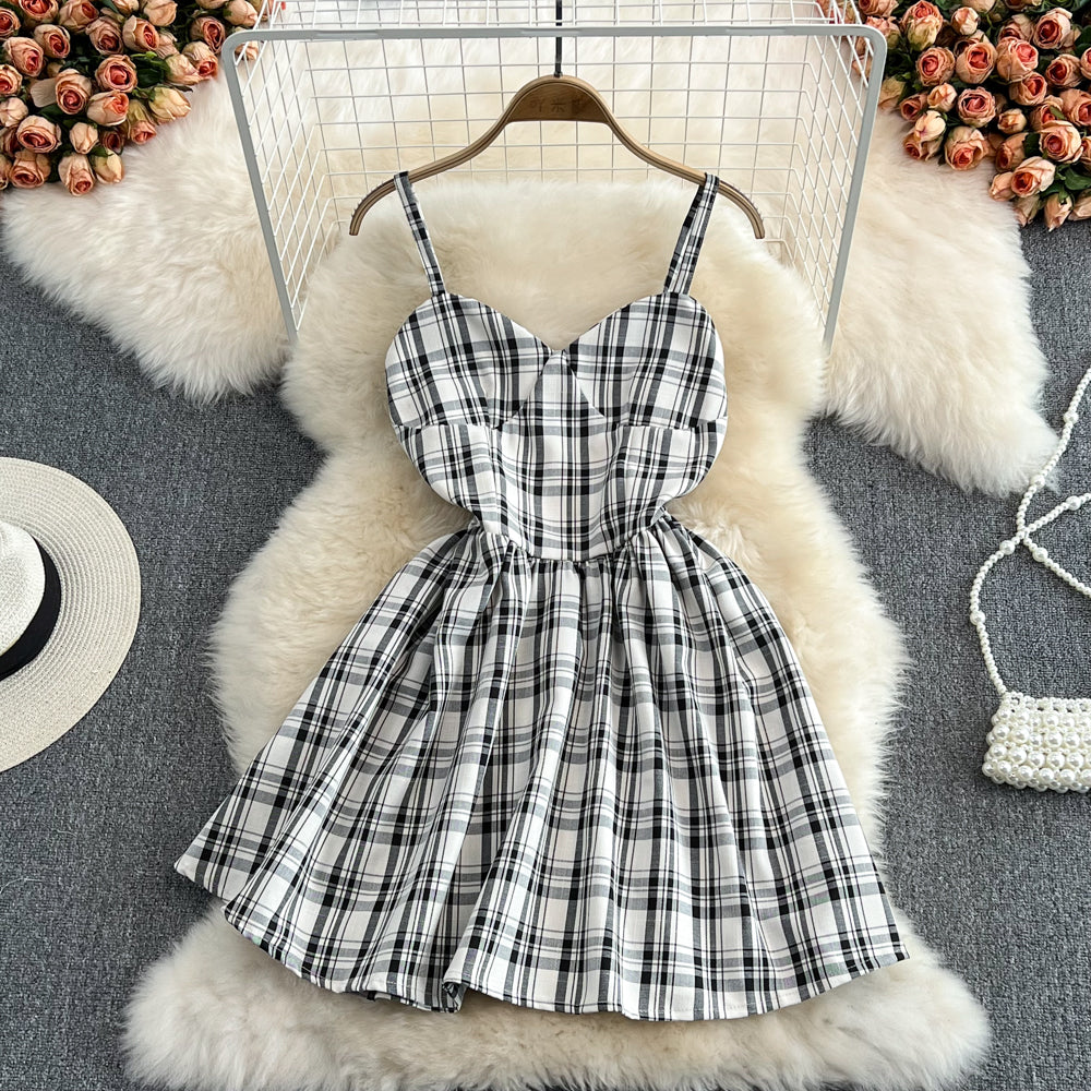 Robe trapèze à carreaux pour fille, jolie robe tendance, RF0096