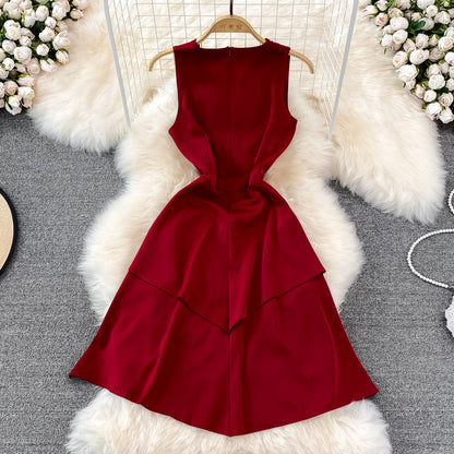 Red V Neck Irregular Dress RF0095