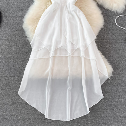 Jolie robe en mousseline de soie à col montant et à la mode RF0094