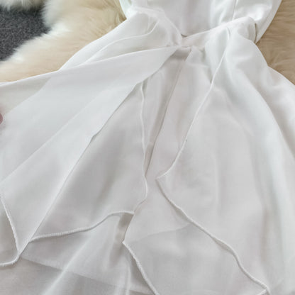 Jolie robe en mousseline de soie à col montant et à la mode RF0094