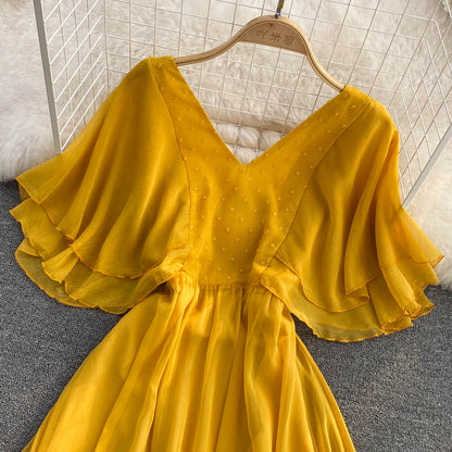 Yellow Chiffon A Line Dress Yellow Fashion Dress RF0089