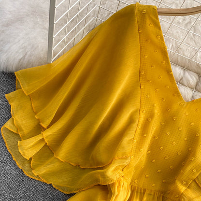 Yellow Chiffon A Line Dress Yellow Fashion Dress RF0089