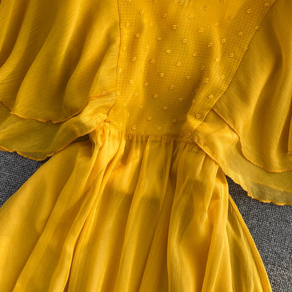 Yellow Chiffon A Line Dress Yellow Fashion Dress RF0089