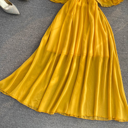 Yellow Chiffon A Line Dress Yellow Fashion Dress RF0089