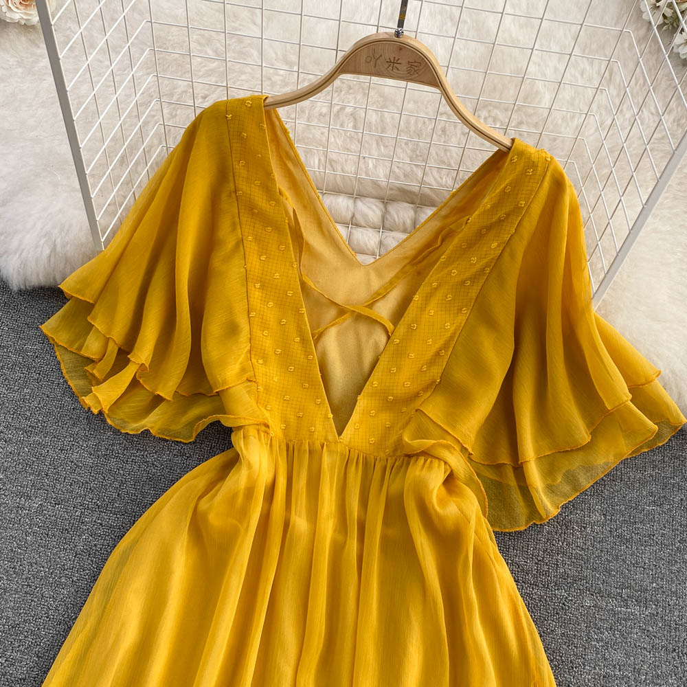 Yellow Chiffon A Line Dress Yellow Fashion Dress RF0089