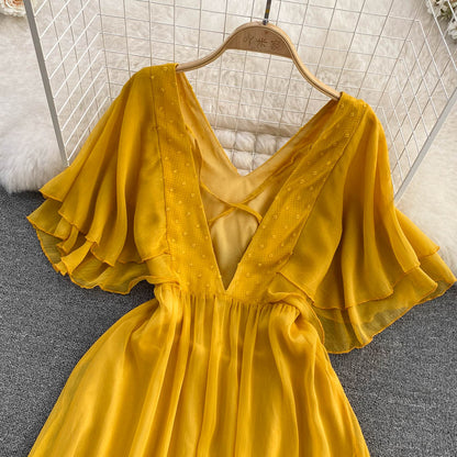 Yellow Chiffon A Line Dress Yellow Fashion Dress RF0089