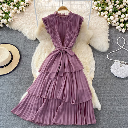 Robe trapèze courte en mousseline de soie simple et tendance RF0081