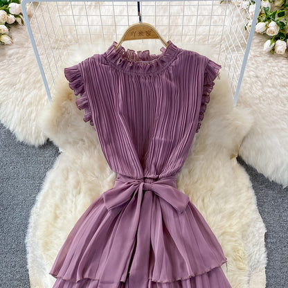 Robe trapèze courte en mousseline de soie simple et tendance RF0081