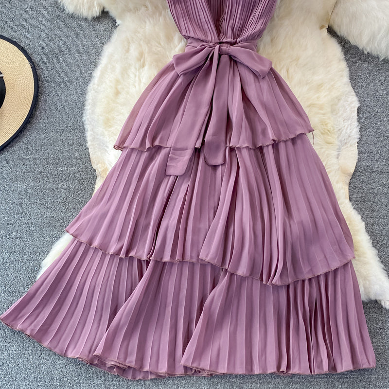 Robe trapèze courte en mousseline de soie simple et tendance RF0081