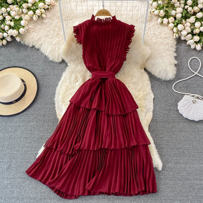 Robe trapèze courte en mousseline de soie simple et tendance RF0081