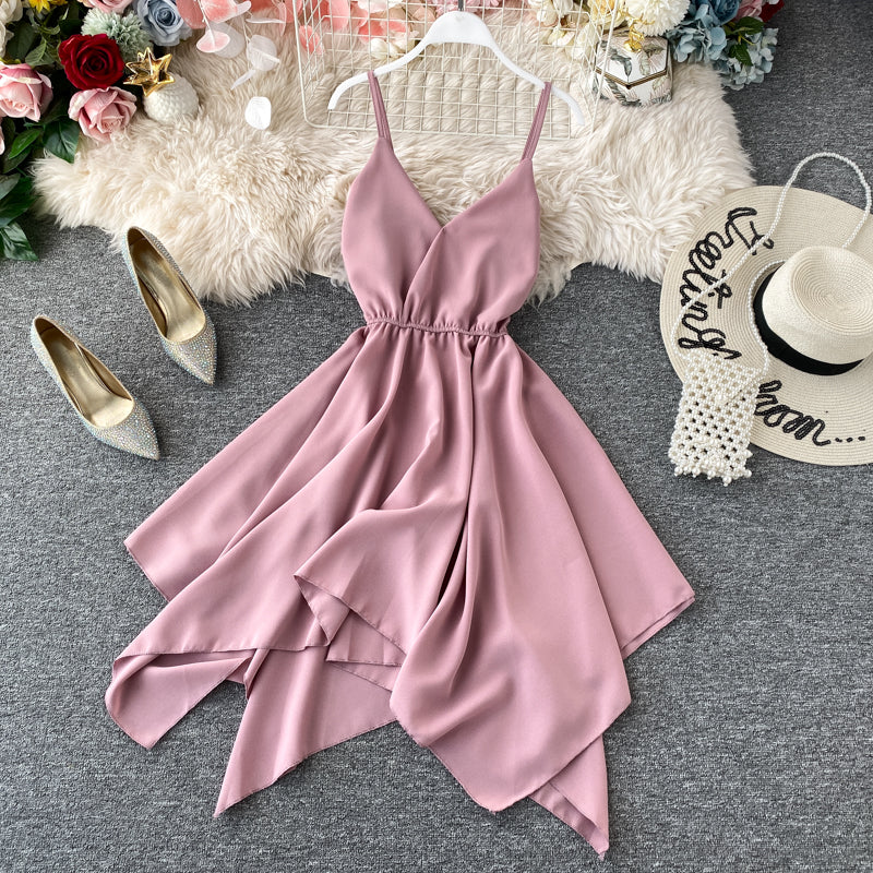Cute A Line V Neck Chiffon Irregular Dress RF0077