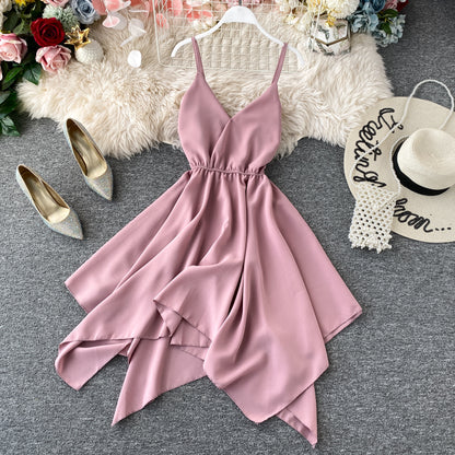 Cute A Line V Neck Chiffon Irregular Dress RF0077