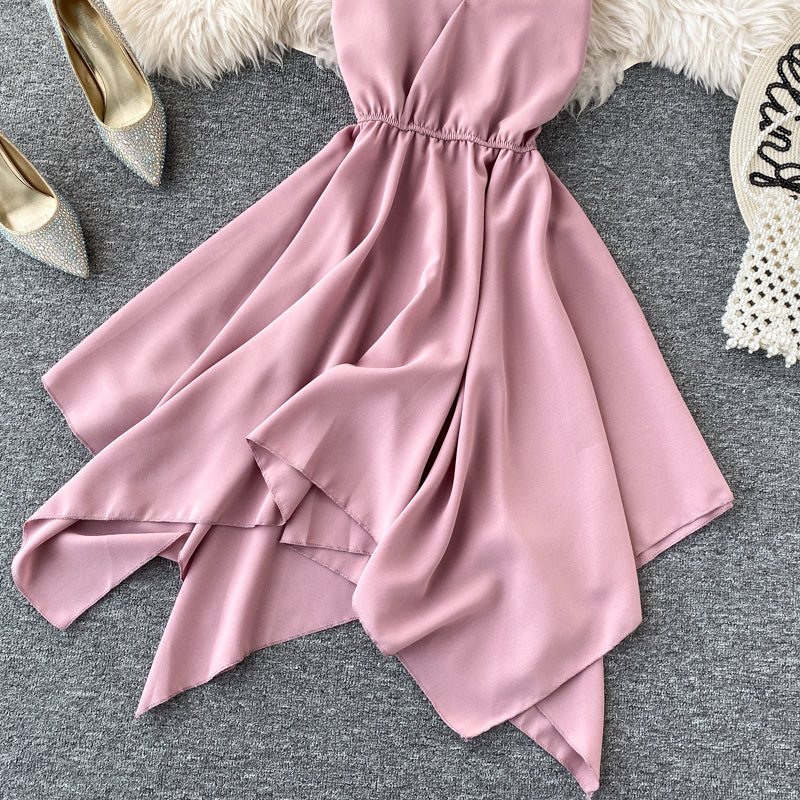 Cute A Line V Neck Chiffon Irregular Dress RF0077