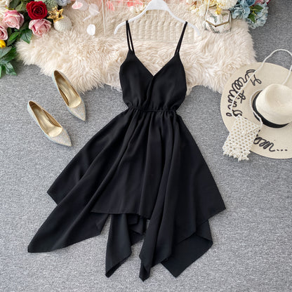 Cute A Line V Neck Chiffon Irregular Dress RF0077