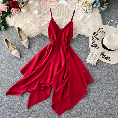 Cute A Line V Neck Chiffon Irregular Dress RF0077