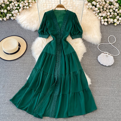Stylish V Neck Chiffon Lace Dress Fashion Dress RF0076