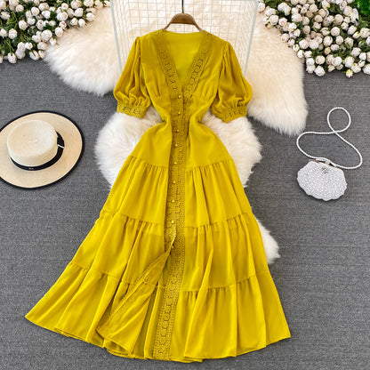 Stylish V Neck Chiffon Lace Dress Fashion Dress RF0076