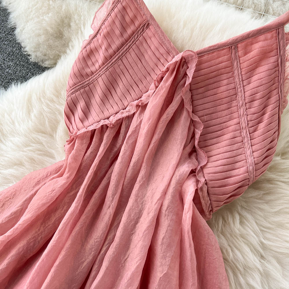 Pink V Neck Short Dress A Line Fashion Dress RF0075