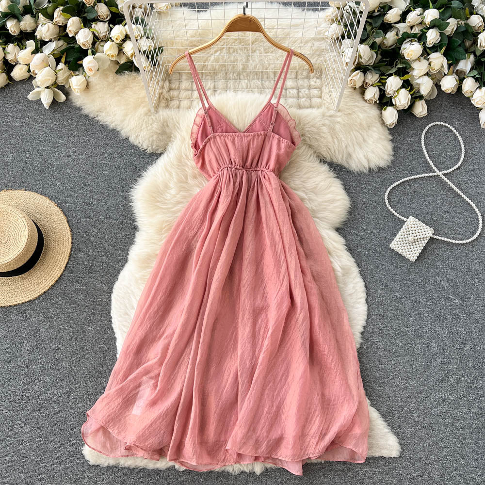 Pink V Neck Short Dress A Line Fashion Dress RF0075