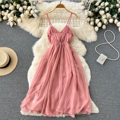 Pink V Neck Short Dress A Line Fashion Dress RF0075