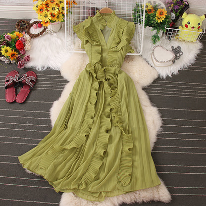 Süßes V-Ausschnitt-Kleid A-Linien-Modekleid RF0069