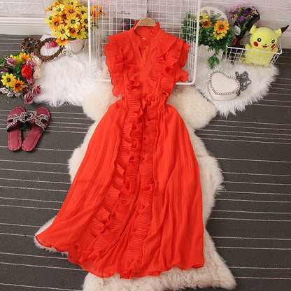 Süßes V-Ausschnitt-Kleid A-Linien-Modekleid RF0069