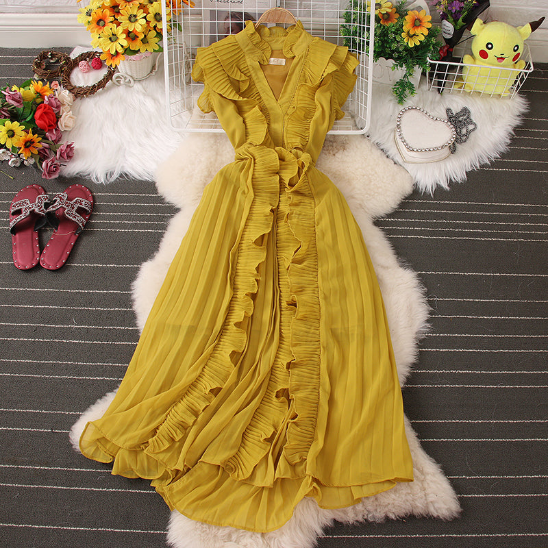 Süßes V-Ausschnitt-Kleid A-Linien-Modekleid RF0069