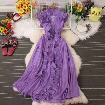 Süßes V-Ausschnitt-Kleid A-Linien-Modekleid RF0069