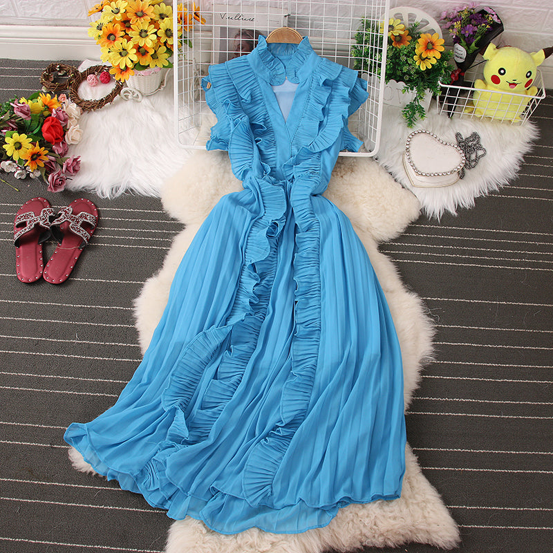 Süßes V-Ausschnitt-Kleid A-Linien-Modekleid RF0069
